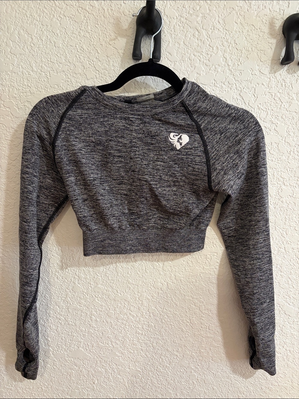 Cropped Long-Sleeve Performance Top in Dark Gray